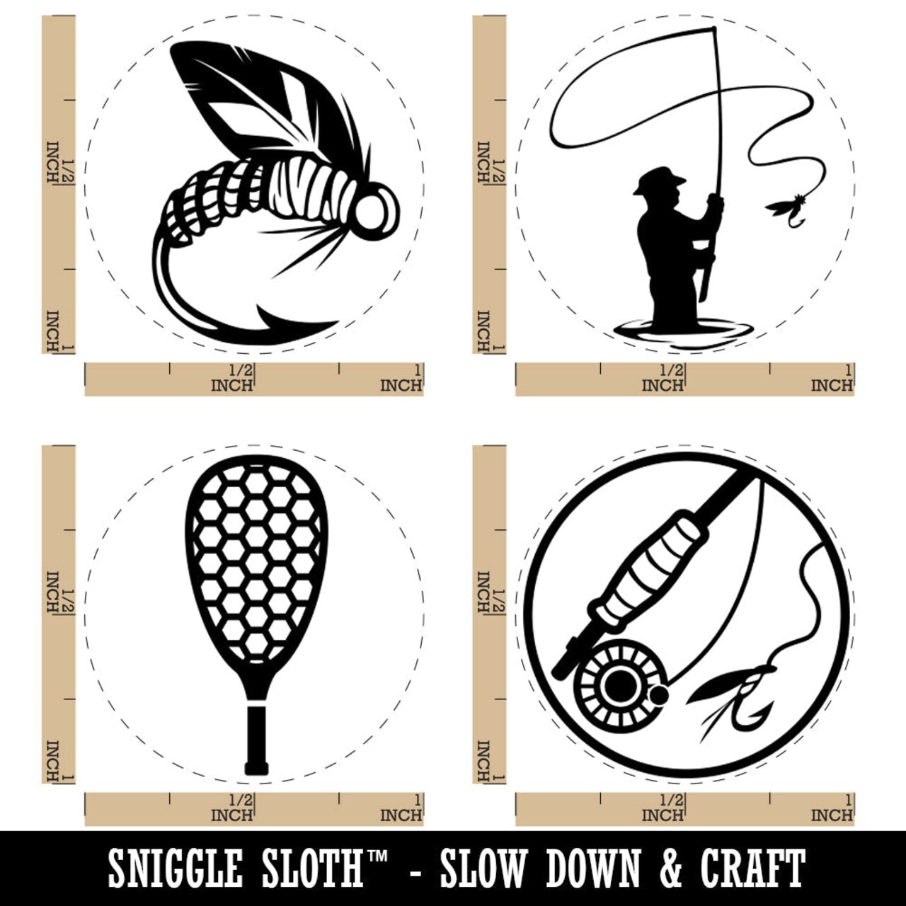 Fly Fishing Fish Casting Lure Net Rubber Stamp Set for Stamping Crafting Planners